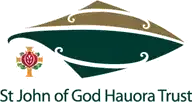 the logo for st. john of god haura trust is a boat with a cross on it .