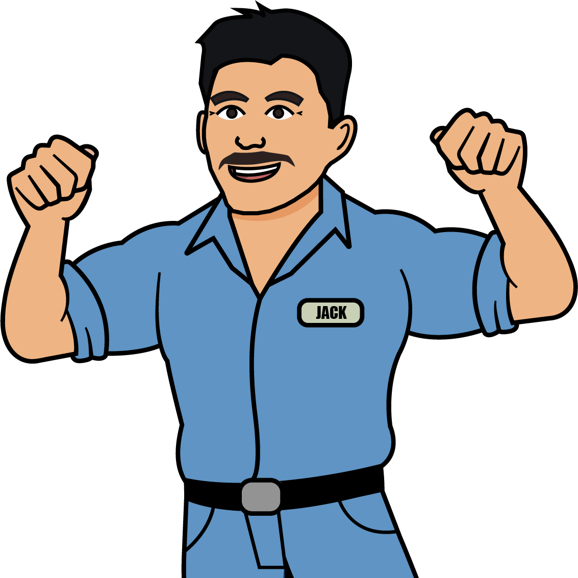 A man with a name tag that says jack is flexing his muscles