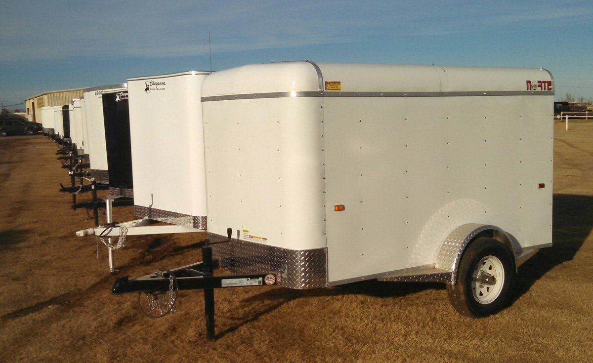 Assortment of cargo trailers at Bell Trailerplex