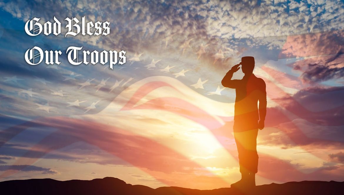 God Bless Our Troops Soldier sunset flag