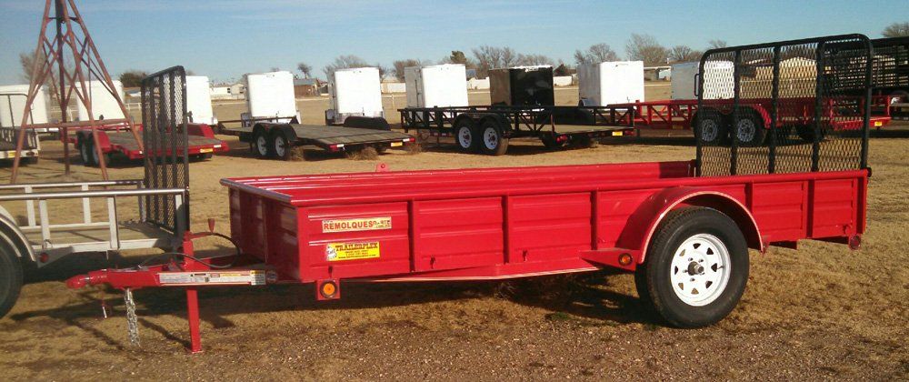 Red utility trailer at Bell Trailerplex in Amarillo, TX
