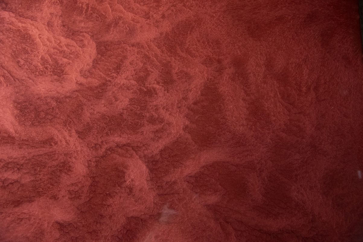 A close up of a red carpet with a pattern on it.