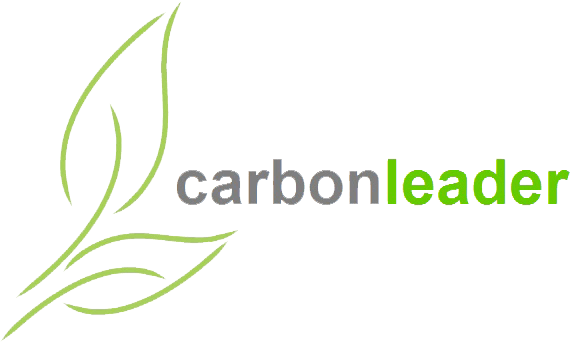 A logo for carbonleader with a green leaf