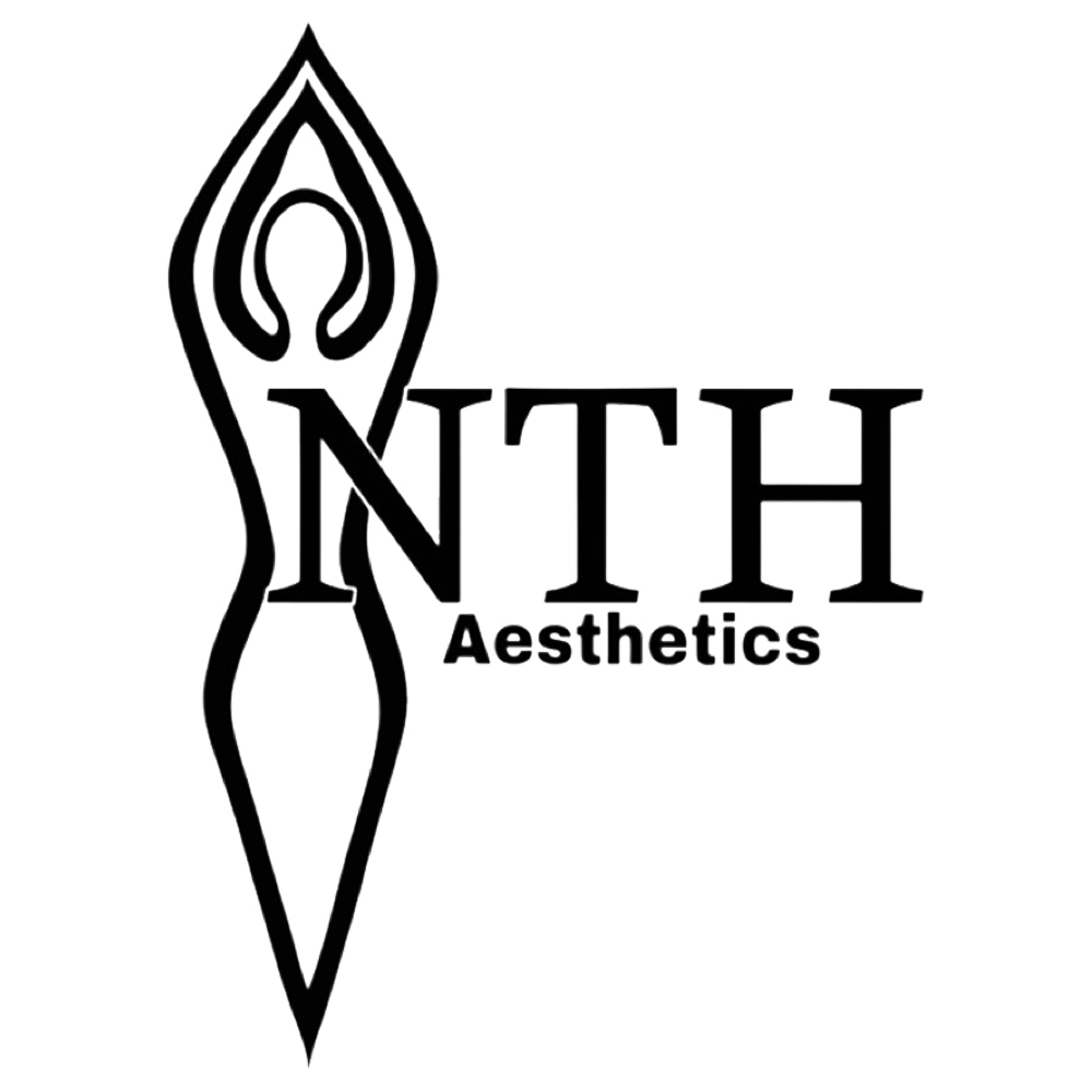 Black logo for NTH Aesthetics featuring a stylized figure with the initials "NTH". Below reads "Aesthetics".