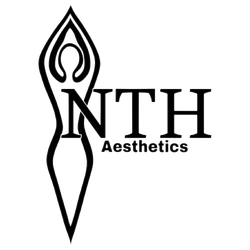 Black logo for NTH Aesthetics featuring a stylized figure with the initials "NTH". Below reads "Aesthetics".