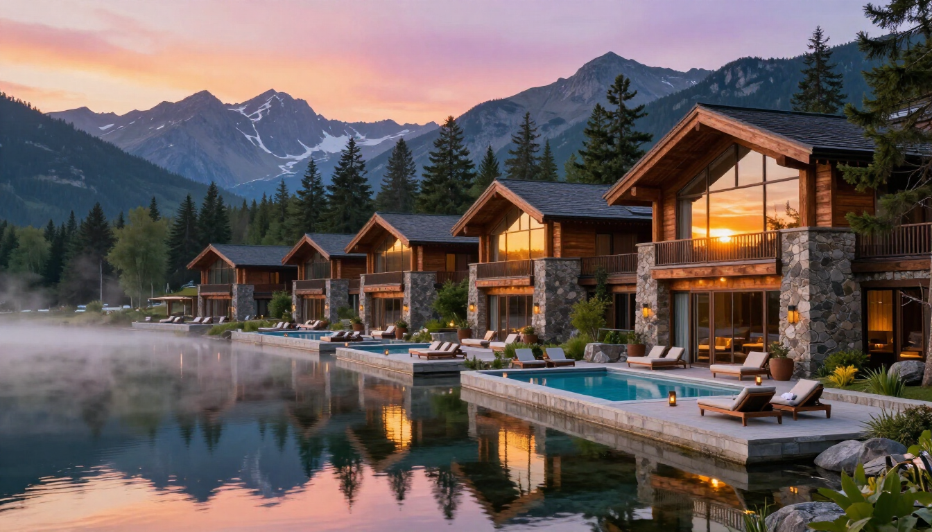 A peaceful corporate wellness retreat setting with a group practicing mindfulness.