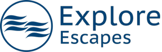 Logo of Explore Escapes with a circular emblem featuring blue wavy lines.