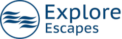 Logo of Explore Escapes with a circular emblem featuring blue wavy lines.