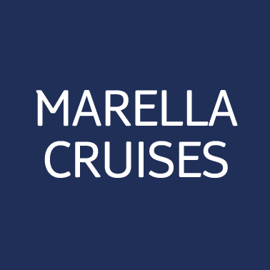 Marella Cruises logo: white text on a dark blue background.