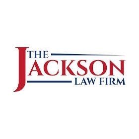 The logo for the jackson law firm is red and blue.