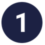 White number 1 on a dark blue circular background