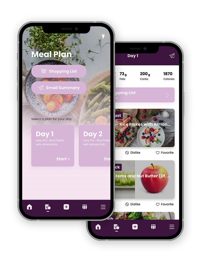 Two phones with a meal plan app on them.