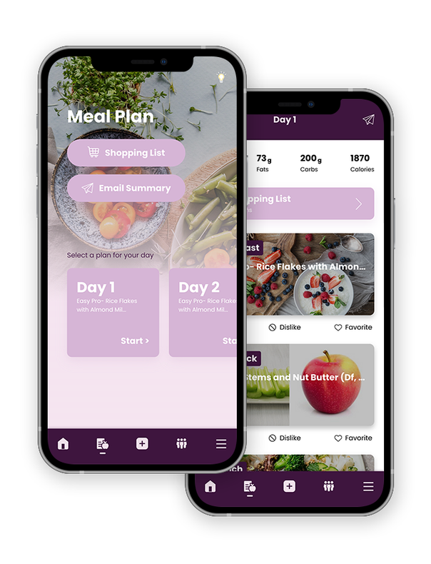 Two phones with a meal plan app on them.