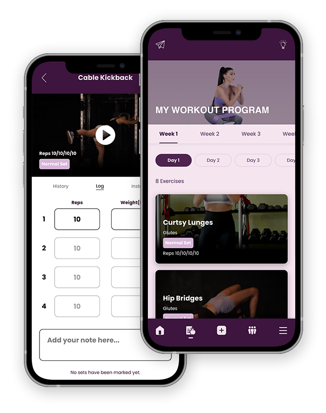 A couple of phones with a workout app on them.