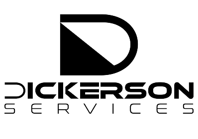 Dickerson Services logo in black and white with a stylized D icon