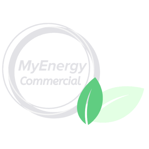 A logo for my energy commercial with two green leaves in a circle.