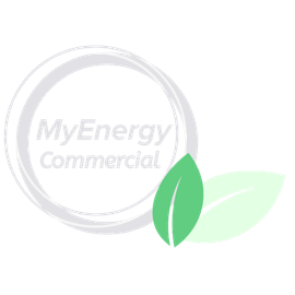 A logo for my energy commercial with two green leaves in a circle.