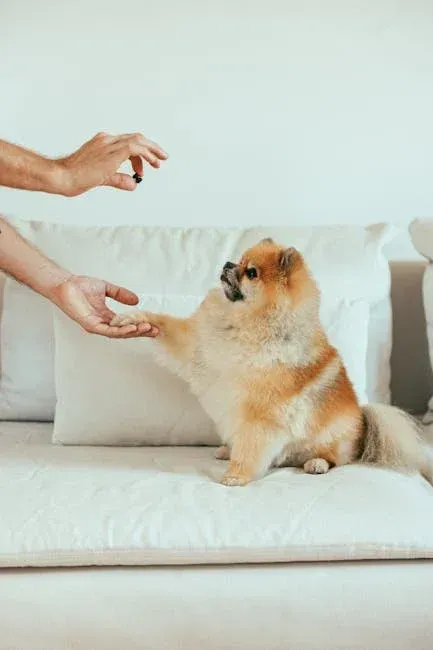 A man is brushing a white poodle with a brush.
