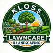 Logo for Kloss Lawncare & Landscaping featuring a tree, garden, and lawnmower in a circular green frame.