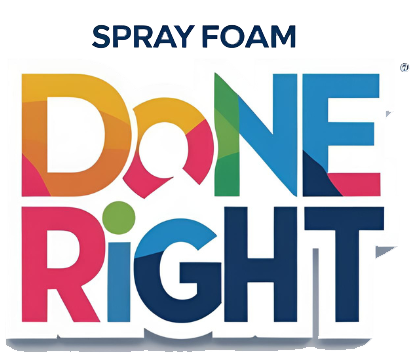 A colorful logo for spray foam done right