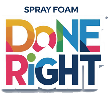 A colorful logo for spray foam done right