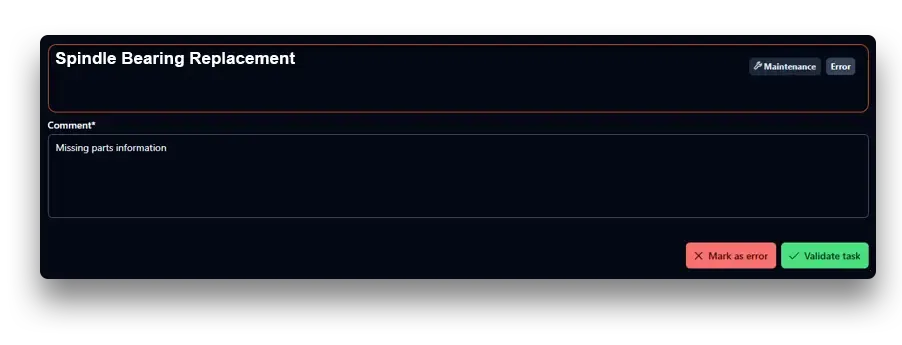 Maintenance task card titled 