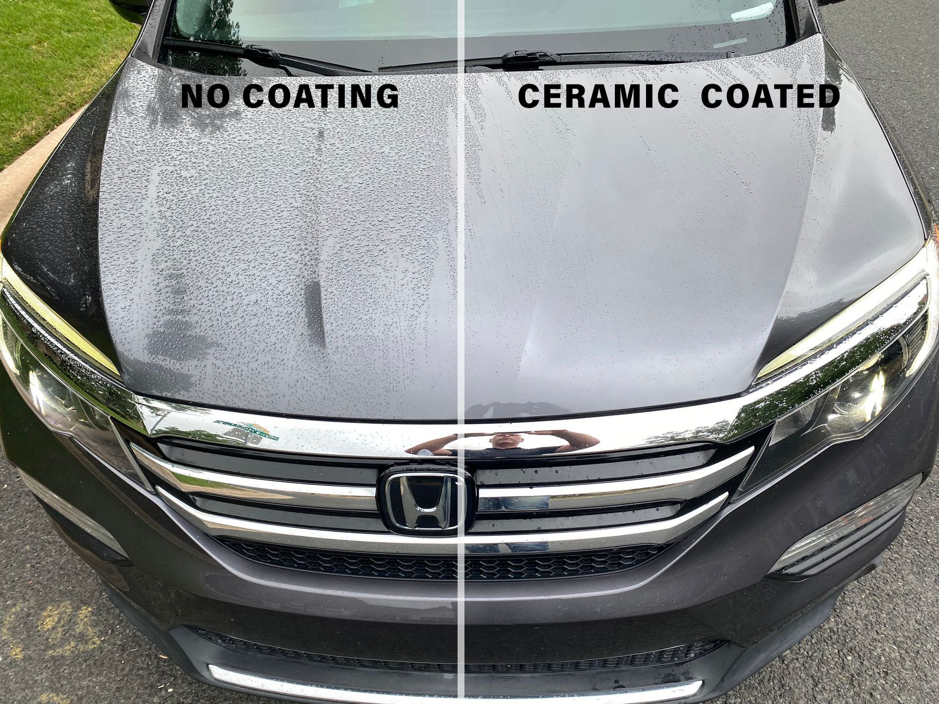 A picture of a car before and after being ceramic coated