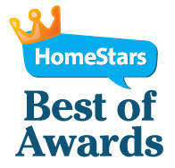 The homestars best of awards logo has a speech bubble with a crown on it.