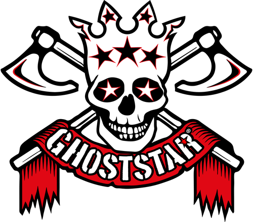 The logo for ghoststar is a skull with a crown and crossed axes.