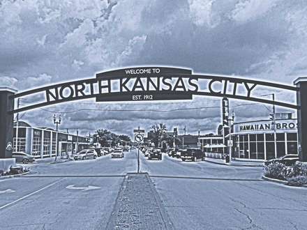 A black and white photo of north kansas city