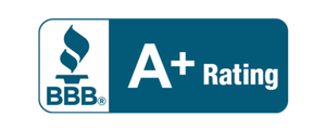 BBB A+ Rating badge. White logo and text on a teal background.