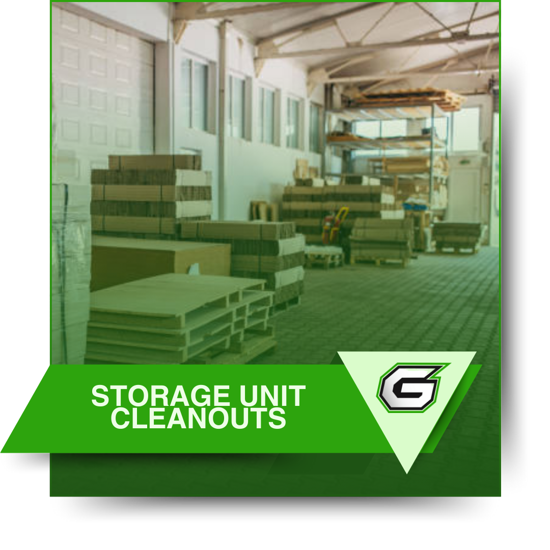 A picture of a warehouse with the words storage unit cleanouts on it