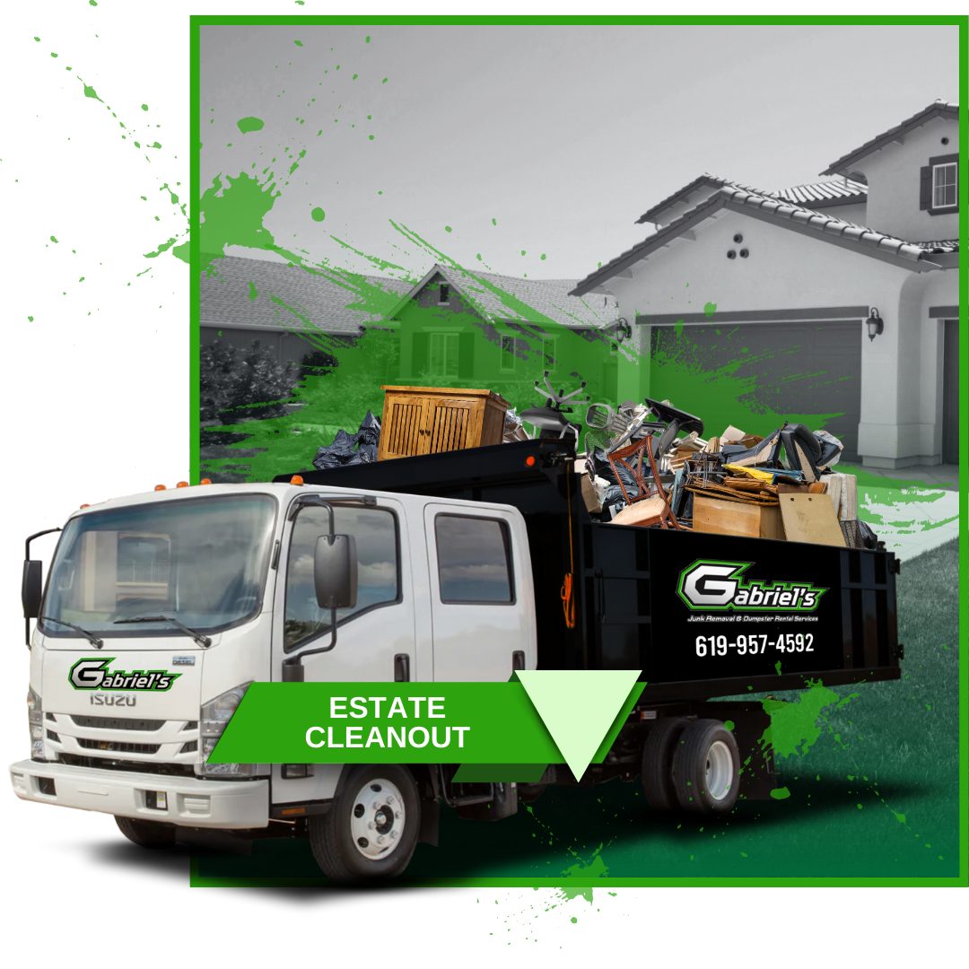 A garbage truck filled with lots of trash is parked in front of a house.