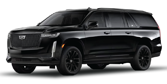 Black Cadillac Escalade SUV with black wheels.