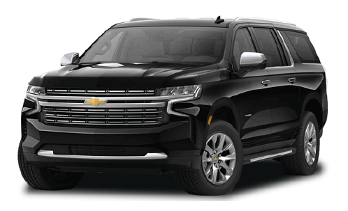 Black Chevrolet Tahoe SUV on a white background, front view.