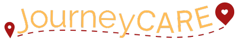 A logo for journey care with a red heart