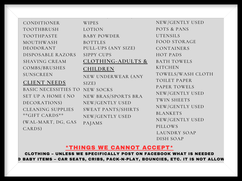 A list of things we cannot accept is displayed