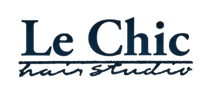 Le Chic Hair Studio logo in black serif and script text on a white background