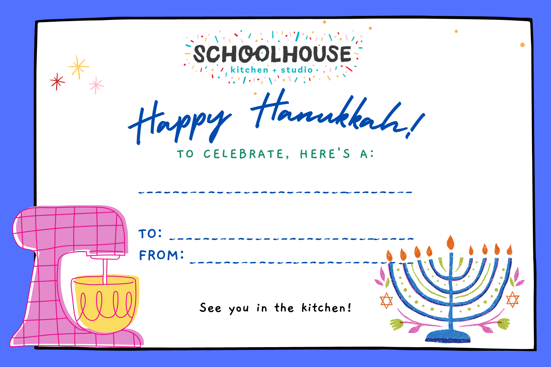 Holiday gift cards for kids cooking classes