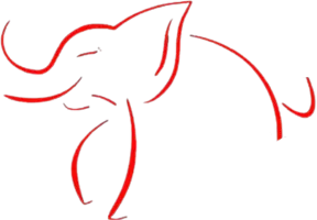 Un dessin au trait rouge d'un éléphant sur fond blanc