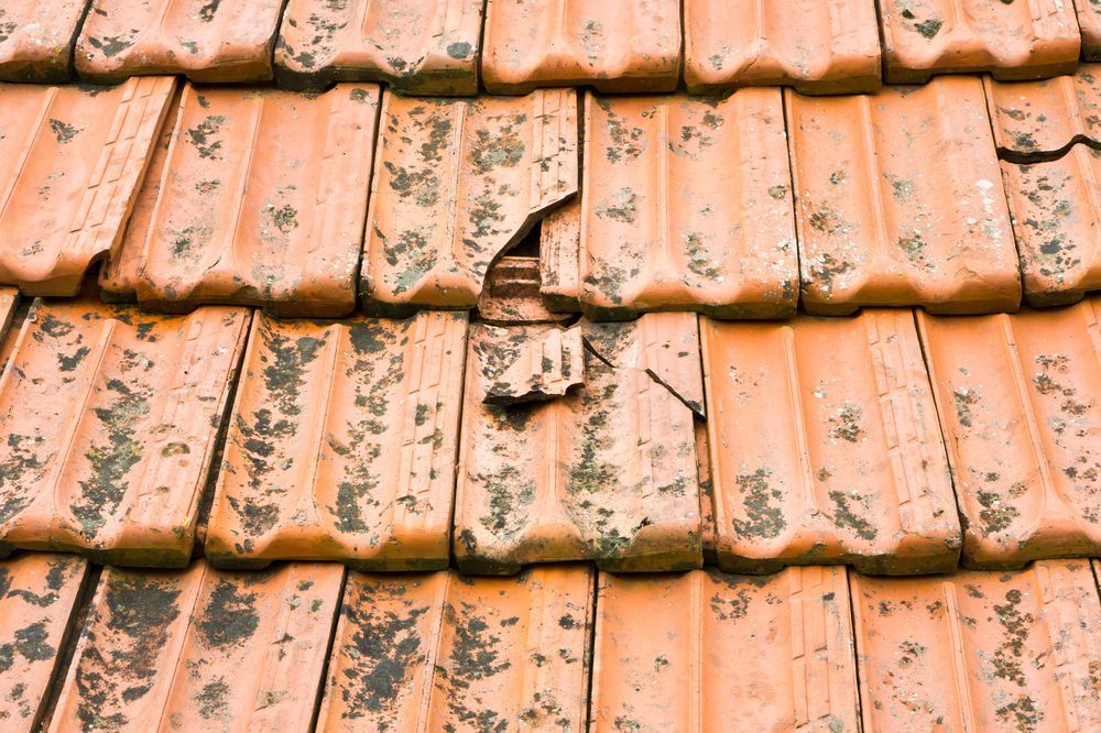 Close-up of a weathered orange clay tile roof with some tiles cracked — Geoff Hall Roofing in Port Macquarie, NSW