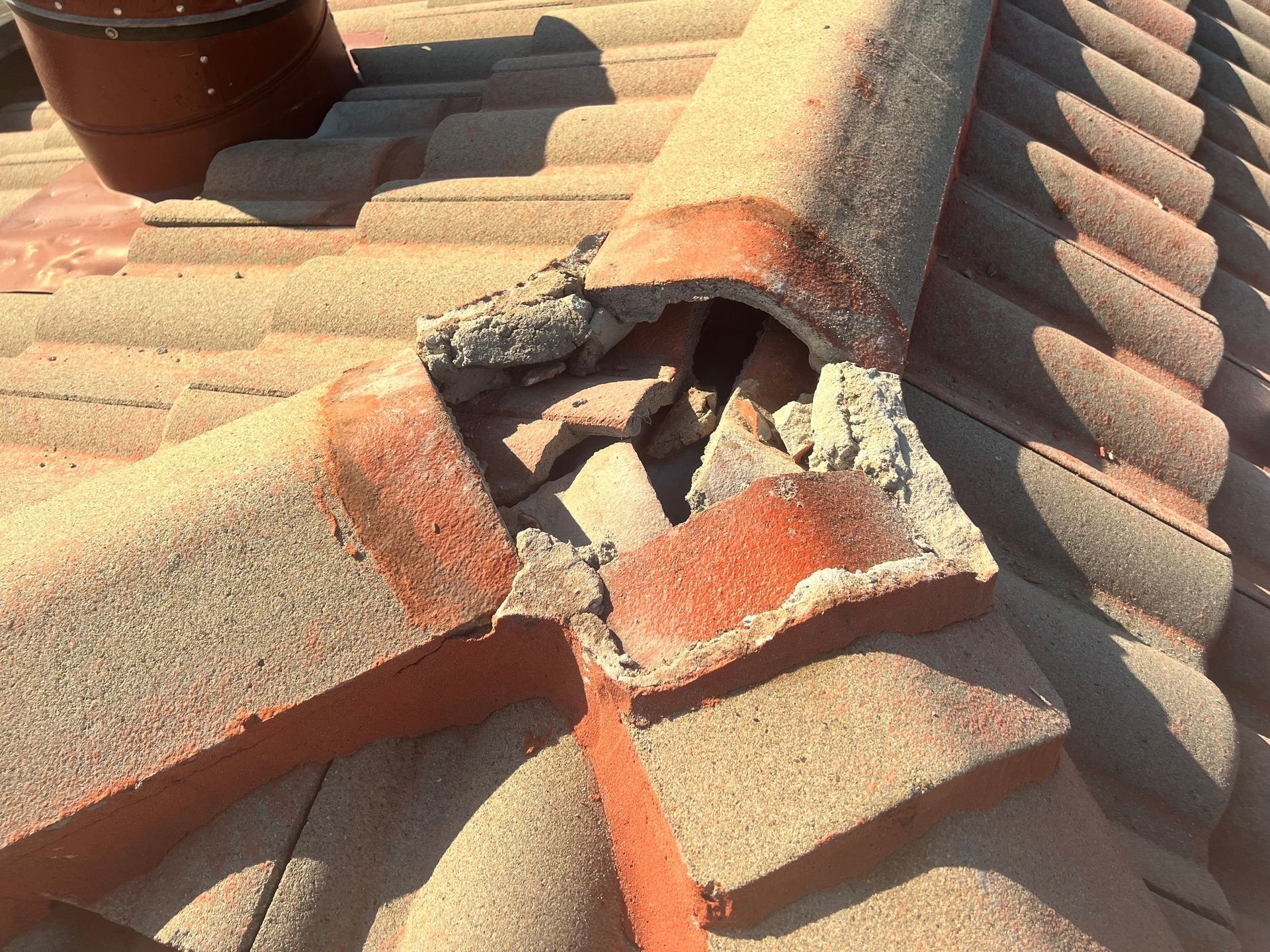 Damaged Clay Roof Tiles With Missing Sections