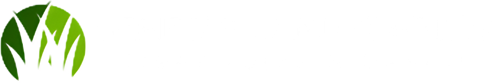 A circular logo featuring stylized green grass blades against a shaded, circular background.
