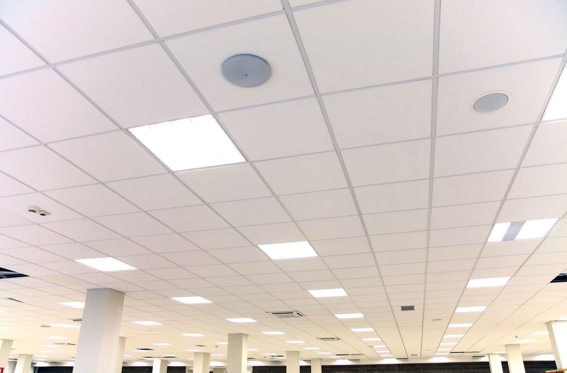 White Tiled Ceiling With Recessed Lights — EBS NQ Electronic Building Systems in Kirwan, QLD