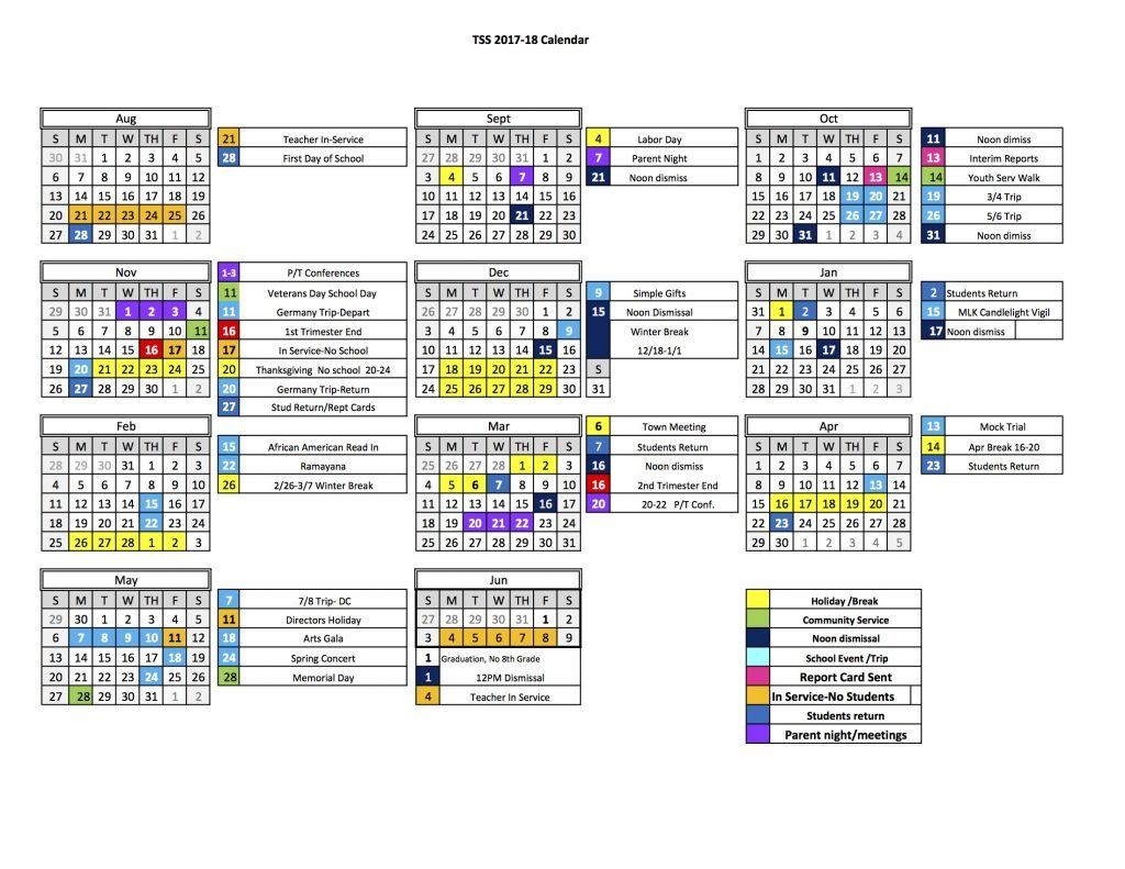 Thaddeus Stevens School 2017-2018 calendar