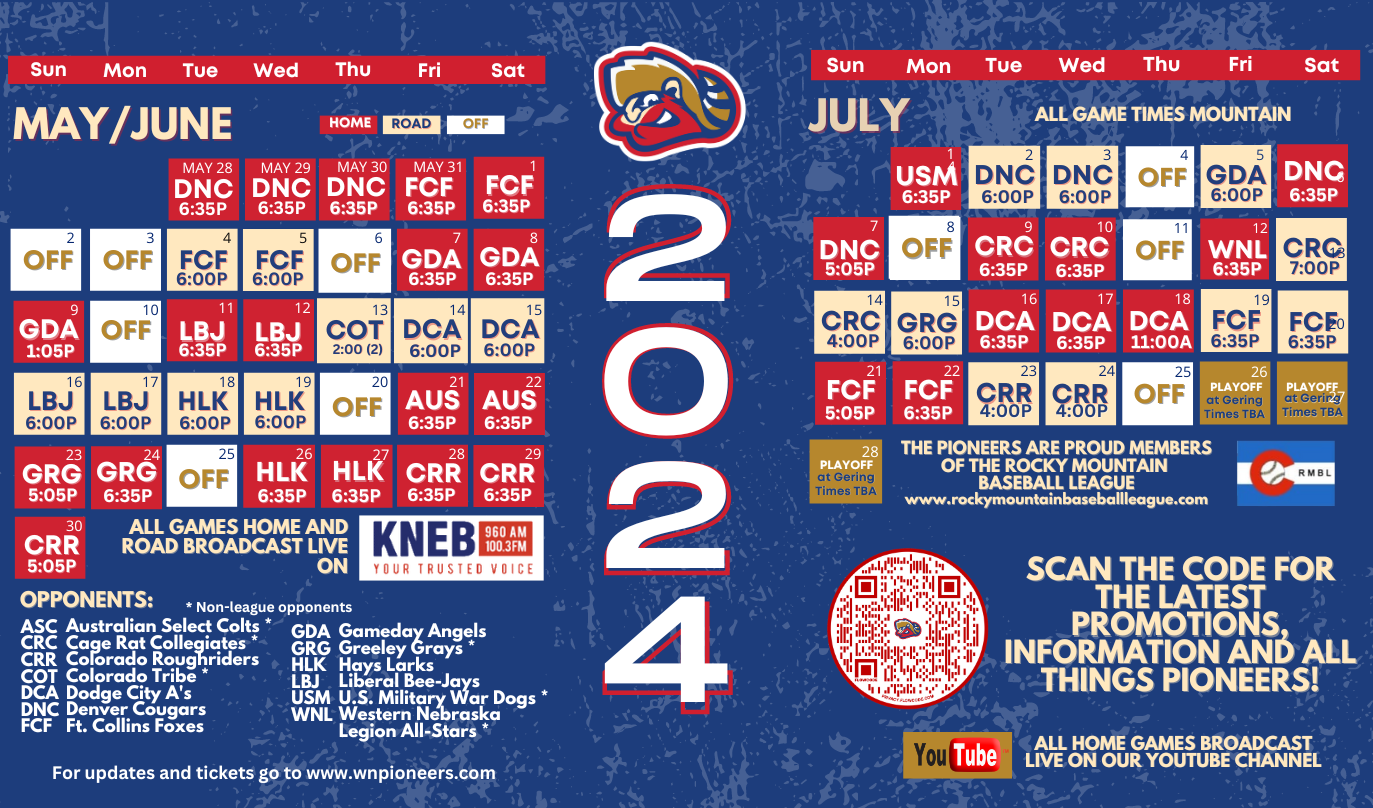 Game Schedule Gering, NE Western Nebraska Pioneers