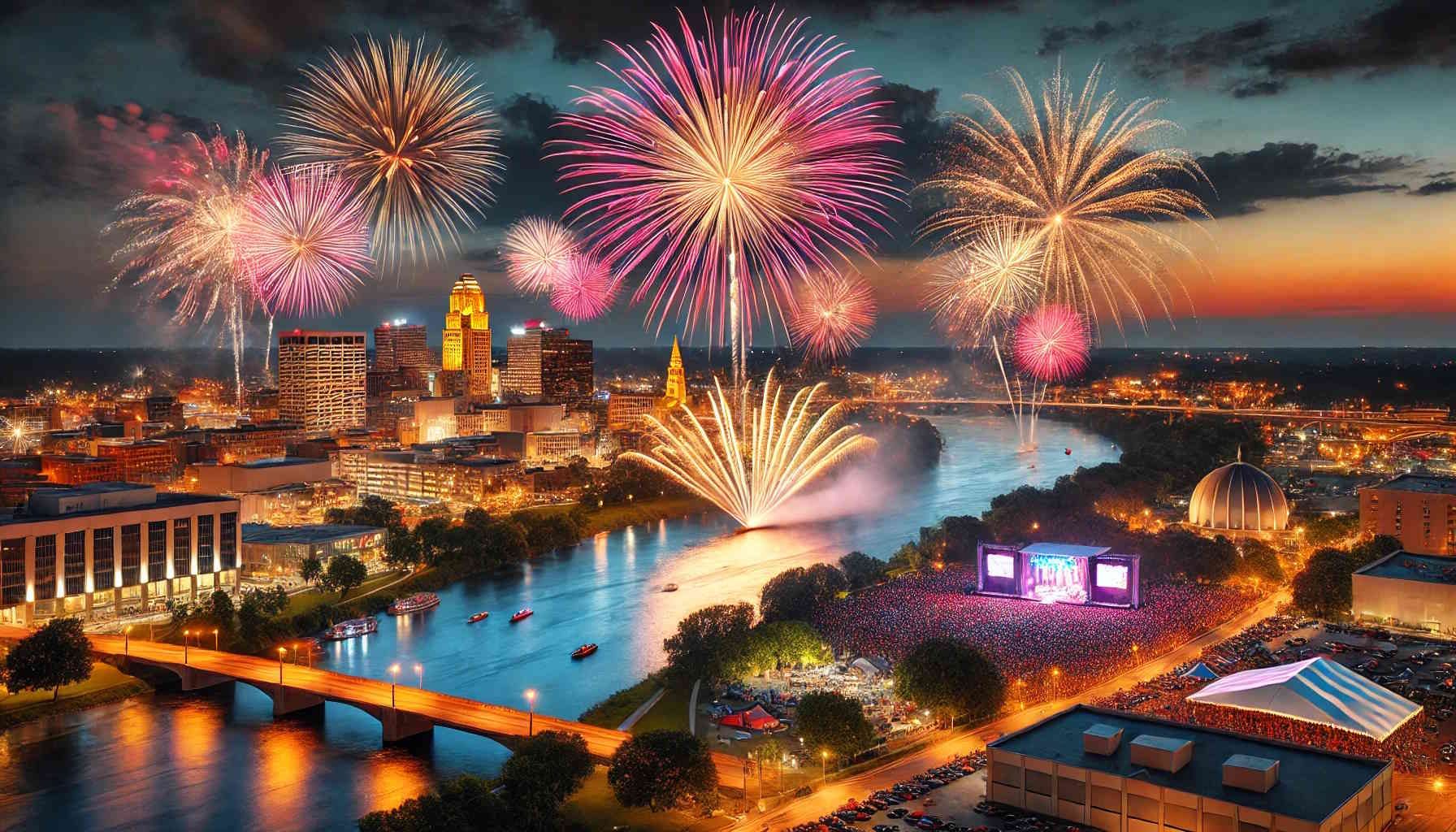Beautiful fireworks display going off in Dayton, Ohio
