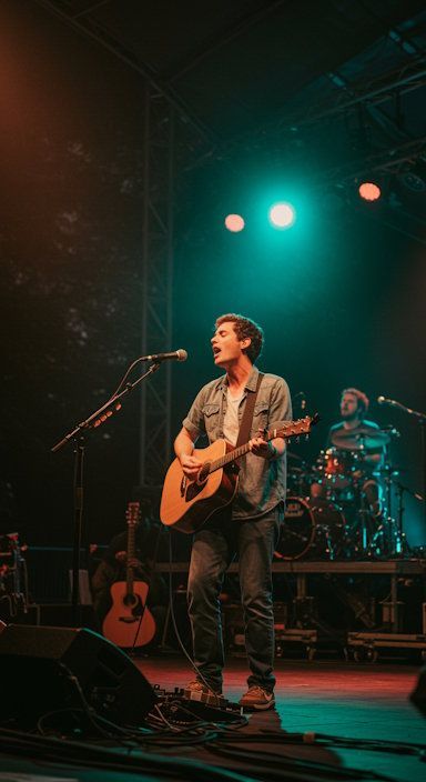 A musician performing confidently at the Levitt Pavilion