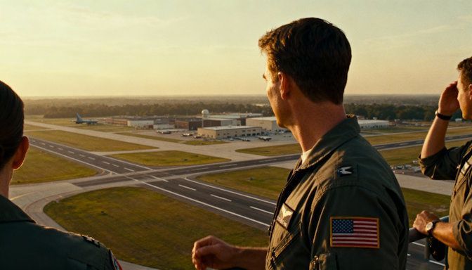 Aerial shot of Wright-Patterson Air Force Base with tranquil sky, symbolic of calm and healing