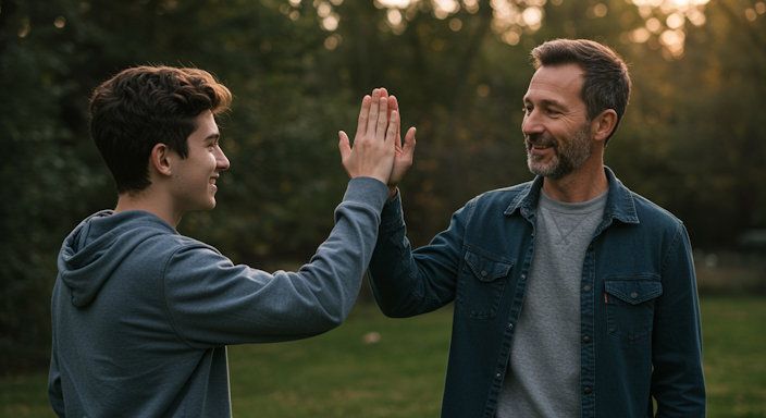 Dayton Parent congratulating teen with high-five